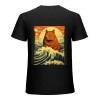 Vintage Funny Cute Cat Art Japanese Sunset Waves T-Shirt