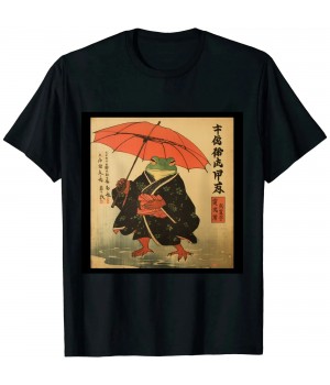 Ulloord Japanese Woodblock Art: Samurai Frog Japanese kanji T-Shirt