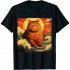 Ulloord Catzilla Vintage Funny Cute Cat Art Japanese Sunset Waves T-Shirt