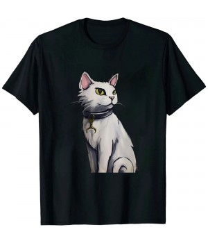 Ulloord mens Cute White Cat Art White Kitty T-Shirt