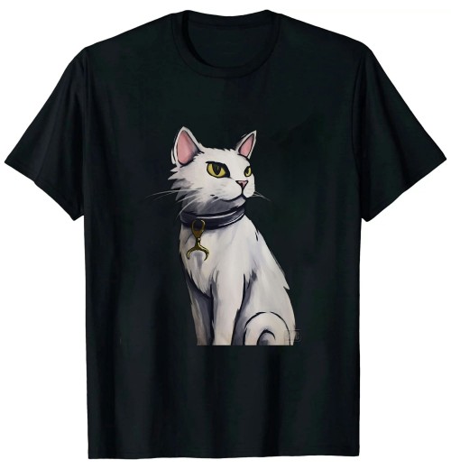 Ulloord mens Cute White Cat Art White Kitty T-Shirt