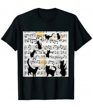 Ulloord Cute Cat Kitty Playing Music Note Clef Musician Art T-Shirt