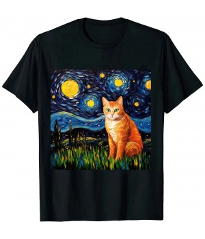 Ulloord Orange Tabby Tiger Cat Starry Night Colorful Art by Aja T-Shirt