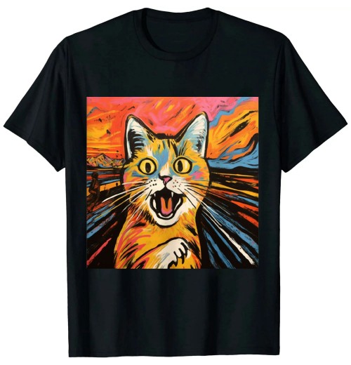 Ulloord Funny Scream Cat , Funny Famous Art T-Shirt