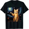 Ulloord Art Van Gogh Starry Night Cat Gifts for Cats Lover Mom Dad T-Shirt