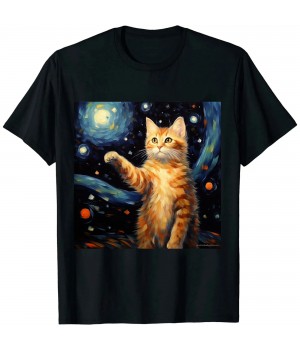 Ulloord Art Van Gogh Starry Night Cat Gifts for Cats Lover Mom Dad T-Shirt