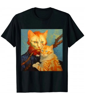 Ulloord Funny cat art painting Cat Lover Starry Night Cat Van Gogh T-Shirt