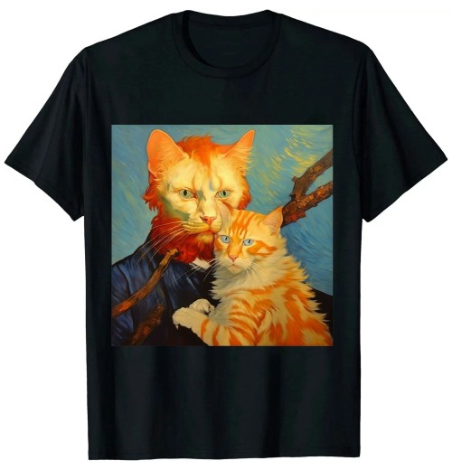 Ulloord Funny cat art painting Cat Lover Starry Night Cat Van Gogh T-Shirt