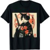 Ulloord Japanese Samurai Cat Tattoo, Kawaii Ninja Cat T-Shirt