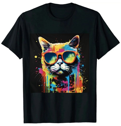 Ulloord Cute Cat Motif Pop Art Cat T-Shirt