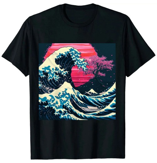 Ulloord Great Wave off Kanagawa Retro Glitch Aesthetic Vaporwave T-Shirt