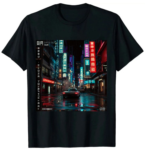 Ulloord Aesthetic Japanese City Vaporwave Art Cyberpunk Retro Street wear Long Sleeve Men's