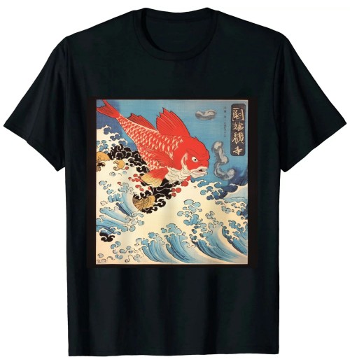 Japanese Retro Vintage Artwork Samurai on the Koi Fish T-Shirt