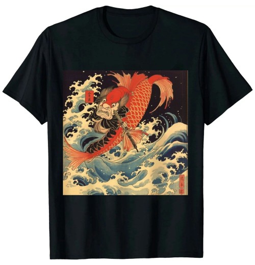 Fighting the Giant Carp Japanese Tshirt Long Sleeve T-Shirt