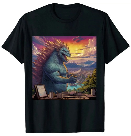 Ulloord Kaiju Painting Landscape Japanese Monster Movie Artist Fan T-Shirt