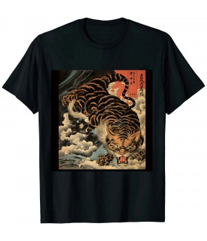 Ulloord Retro Vintage Dragon Fighting The Giant Tiger Japanese Long Sleeve T-Shirt