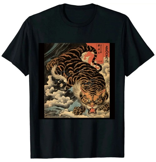 Ulloord Retro Vintage Dragon Fighting The Giant Tiger Japanese Long Sleeve T-Shirt