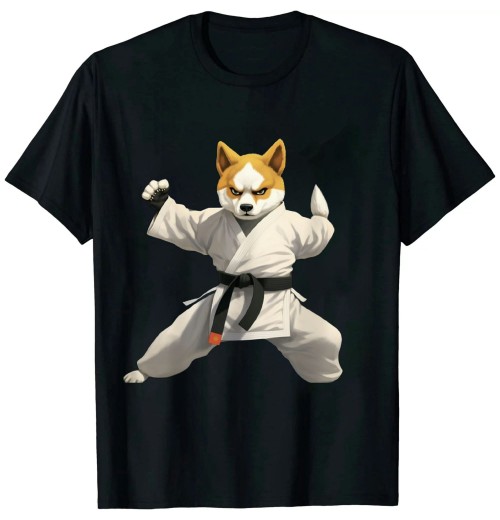 Ulloord Corgi Doing Karate Kick Black Belt Martial Arts Dog T-Shirt