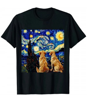 Ulloord Funny dog art painting dog Lover Starry Night dog Van Gogh T-Shirt