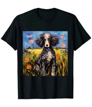 Ulloord Black Standard Poodle Starry Night Dog Art by  T-Shirt