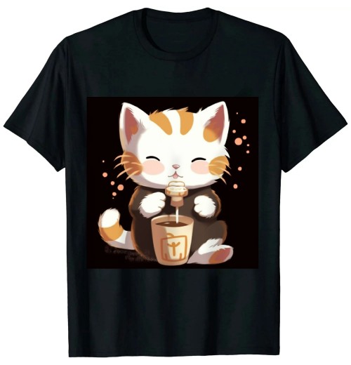 Ulloord Bubble Tea Cute Cat Anime Kawaii T Shirt