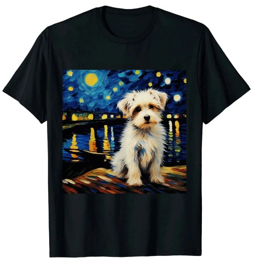 Ulloord Funny dog art painting dog Lover Starry Night dog Van Gogh T-Shirt