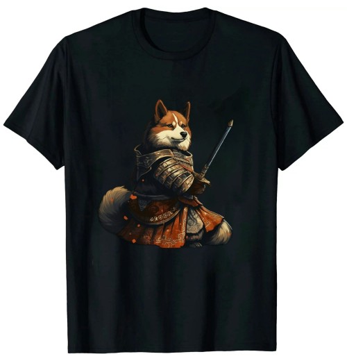 Ulloord Japanese Art Dog Ninja Ukiyo-e Anime Style Samurai Dog T-Shirt