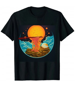 Ulloord Japanese Moon Ramen Graphic Neon Retro Anime Noodles Art T-Shirt