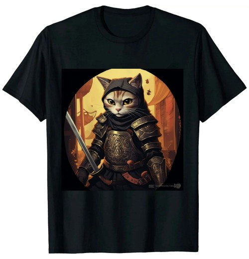 Ulloord Japanese Samurai Cat Tattoo, Kawaii Ninja Cat T-Shirt