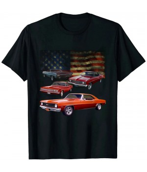 Ulloord Vintage Classic Muscle Car Retro American Flag Patriotic T-Shirt