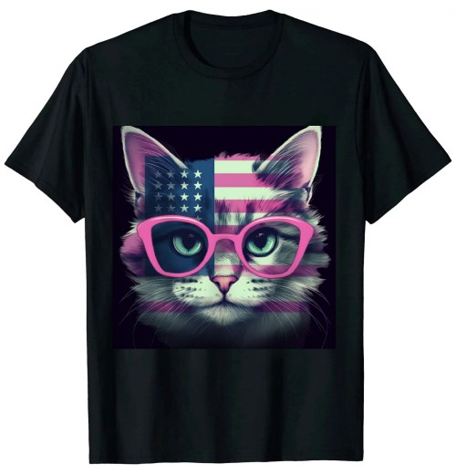 Ulloord 4th Of July Cat US American Flag Face With Glasses T-Shirt