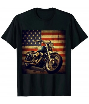 Ulloord Motorcycle USA Flag Retro Biker T-Shirt