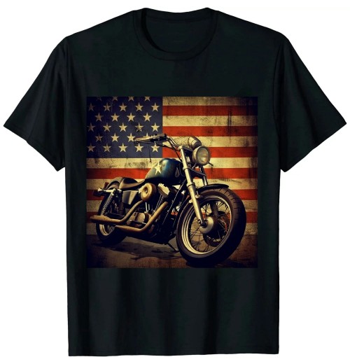 Ulloord Motorcycle USA Flag Retro Biker T-Shirt