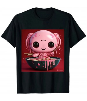 Ulloord Anime Kawaii Axolotl Eating Ramen Noodles Kids Teen Girl Boy T-Shirt