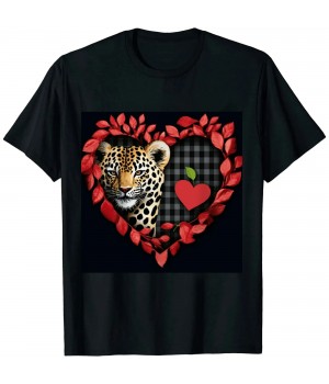 Ulloord Cute Valentines Day Leopard Plaid Love Heart Women Girls T-Shirt