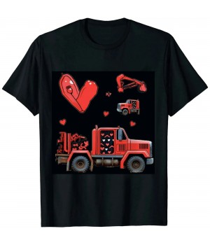 Ulloord Kids Valentines Day Construction Trucks Funny Boys Kids Toddler T-Shirt