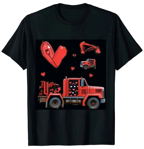 Ulloord Kids Valentines Day Construction Trucks Funny Boys Kids Toddler T-Shirt