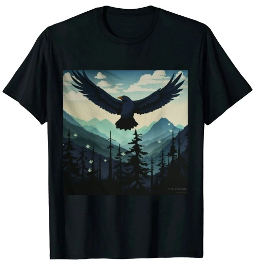 Ulloord Beautiful Flying Eagle Night Sky Forest Bird Silhouette T-Shirt