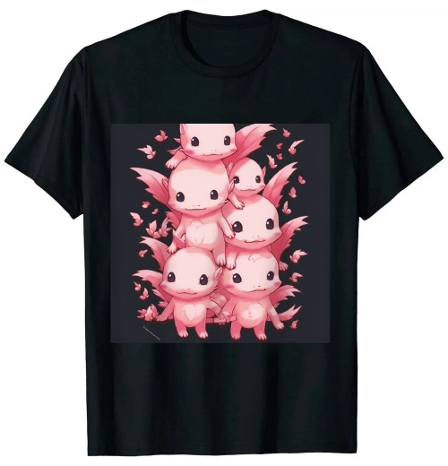 Ulloord Axolotl Pile Cute Animals Kawaii Anime Funny Axolotl T-Shirt