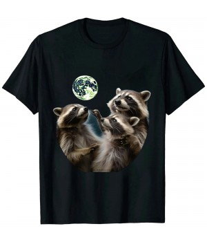 Ulloord Raccoon Shirt | 3 Racoons Howling At Moon Funny Weird Cursed T-Shirt