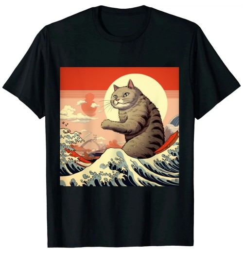 Ulloord Cat Japanese Art Funny Cat Gifts For Men Women Kid T-Shirt