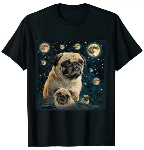 Ulloord Funny Pug Shirt | 3 Pug Moon Dog Lovers Three Space Canines T-Shirt