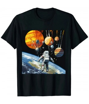 Ulloord Funny Astronaut Space Balloon Planet Science Solar System T-Shirt