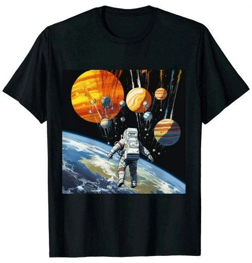 Ulloord Funny Astronaut Space Balloon Planet Science Solar System T-Shirt