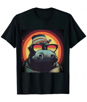 Ulloord Retro Vintage Hippo Hippopotamus Sunglass T-Shirt