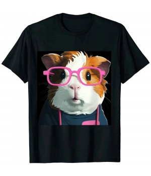 Ulloord Cute Hipster Guinea Pig Hamster In Pink Eye Glasses Gift T-Shirt