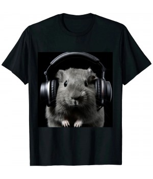 Ulloord Funny Guinea Pig Graphic Tees Guinea Pig Shirt Headphones T-Shirt