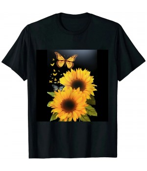 Ulloord Cross Sunflower Butterflies Flowers Christians T-Shirt