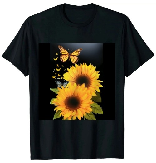 Ulloord Cross Sunflower Butterflies Flowers Christians T-Shirt