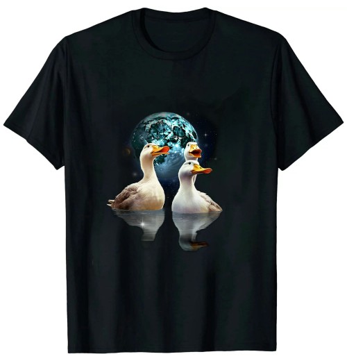 Ulloord 3 Ducks Howl At Moon | Funny Weird Cursed Pekin Duck Lover T-Shirt